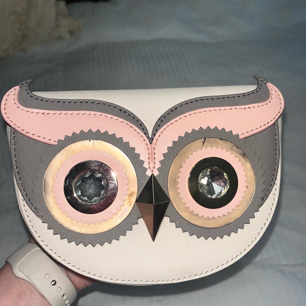 Kate Spade Pink and Gray Owl Crossbody bag